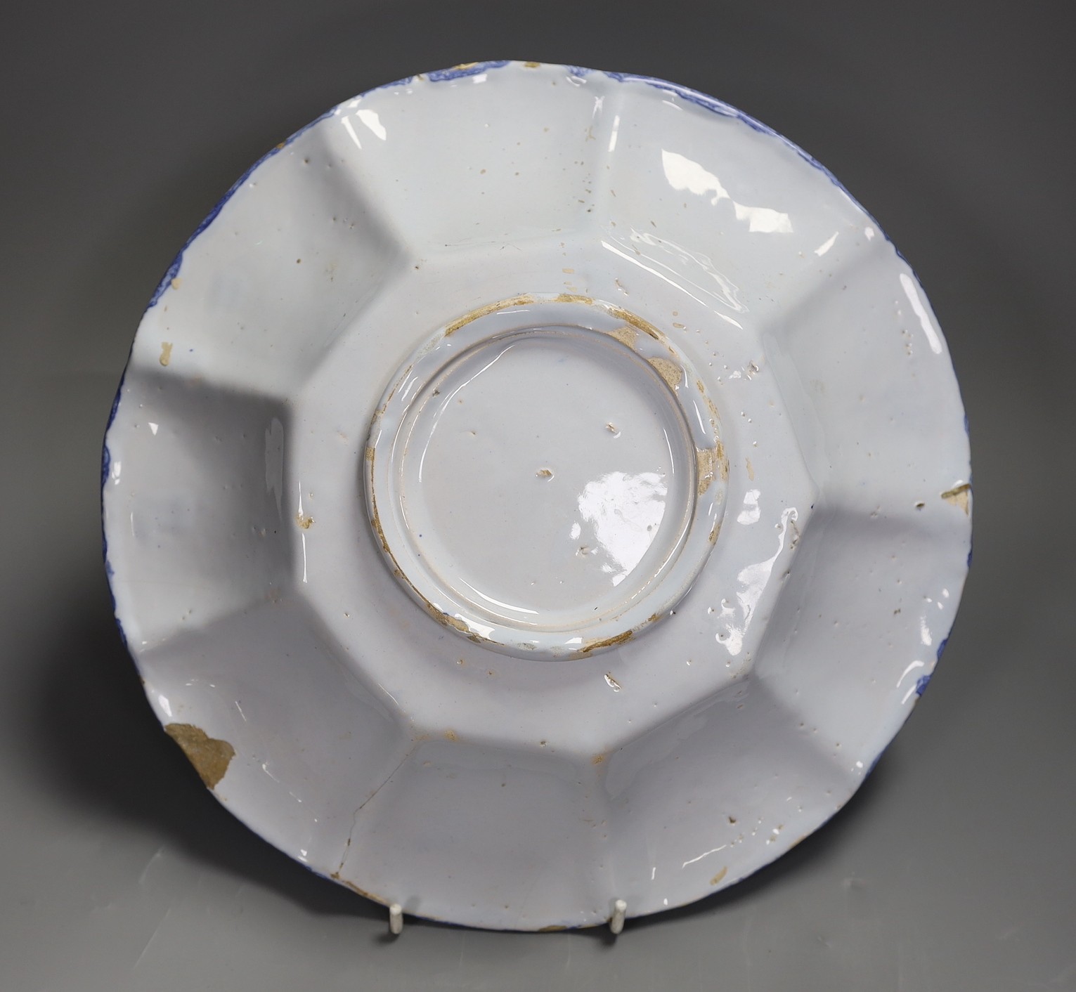 A Delft manganese and blue kraak style dish, c.1700, 30cm